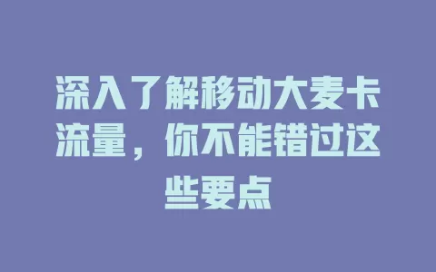 深入了解移动大麦卡流量，你不能错过这些要点