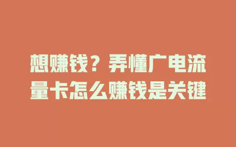 想赚钱？弄懂广电流量卡怎么赚钱是关键