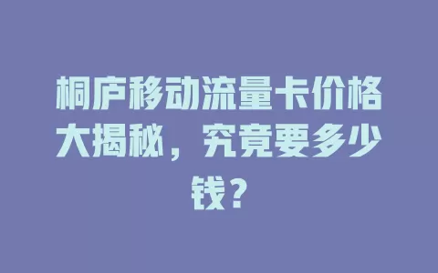 桐庐移动流量卡价格大揭秘，究竟要多少钱？