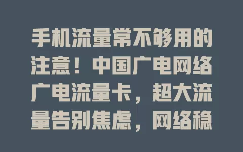 手机流量常不够用的注意！中国广电网络广电流量卡，超大流量告别焦虑，网络稳定，套餐性价比高，畅玩网络无忧