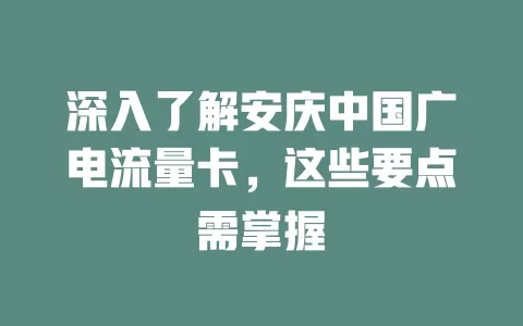 深入了解安庆中国广电流量卡，这些要点需掌握