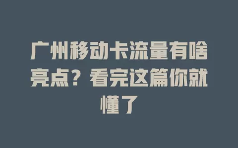 广州移动卡流量有啥亮点？看完这篇你就懂了