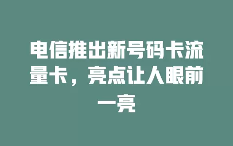 电信推出新号码卡流量卡，亮点让人眼前一亮