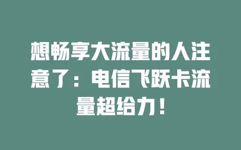 想畅享大流量的人注意了：电信飞跃卡流量超给力！