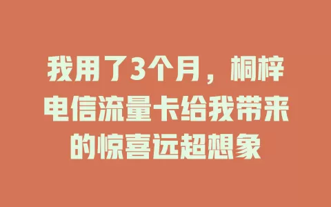 我用了3个月，桐梓电信流量卡给我带来的惊喜远超想象
