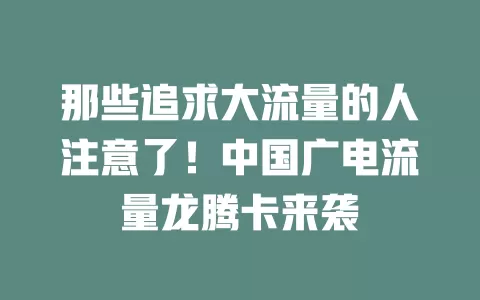 那些追求大流量的人注意了！中国广电流量龙腾卡来袭