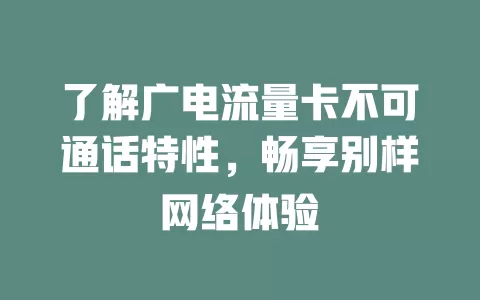 了解广电流量卡不可通话特性，畅享别样网络体验