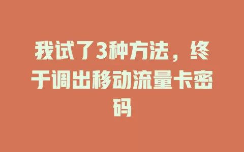 我试了3种方法，终于调出移动流量卡密码