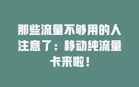 那些流量不够用的人注意了：移动纯流量卡来啦！