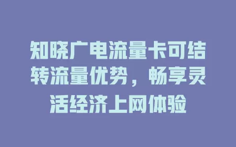 知晓广电流量卡可结转流量优势，畅享灵活经济上网体验