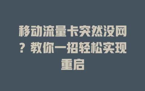 移动流量卡突然没网？教你一招轻松实现重启