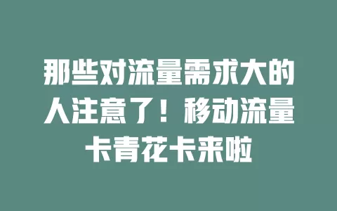 那些对流量需求大的人注意了！移动流量卡青花卡来啦