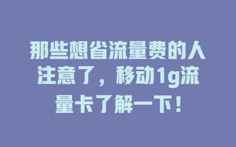 那些想省流量费的人注意了，移动1g流量卡了解一下！