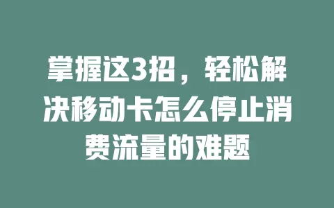 掌握这3招，轻松解决移动卡怎么停止消费流量的难题