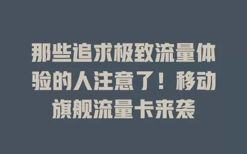 那些追求极致流量体验的人注意了！移动旗舰流量卡来袭