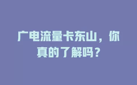 广电流量卡东山，你真的了解吗？