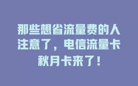 那些想省流量费的人注意了，电信流量卡秋月卡来了！