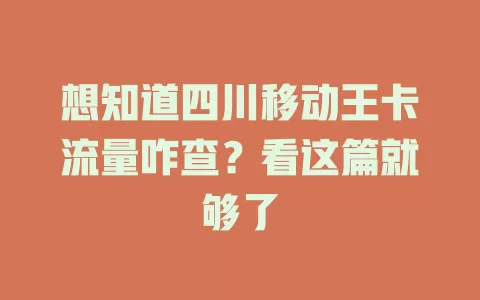 想知道四川移动王卡流量咋查？看这篇就够了