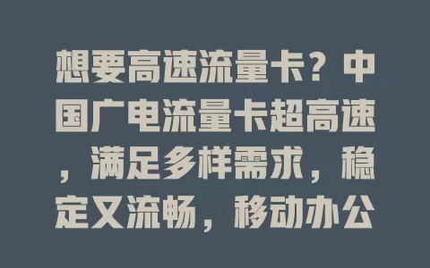 想要高速流量卡？中国广电流量卡超高速，满足多样需求，稳定又流畅，移动办公娱乐超方便！