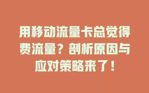 用移动流量卡总觉得费流量？剖析原因与应对策略来了！