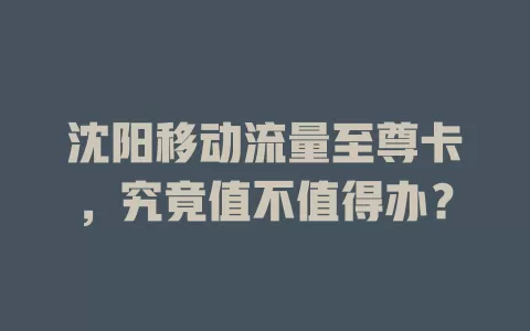 沈阳移动流量至尊卡，究竟值不值得办？