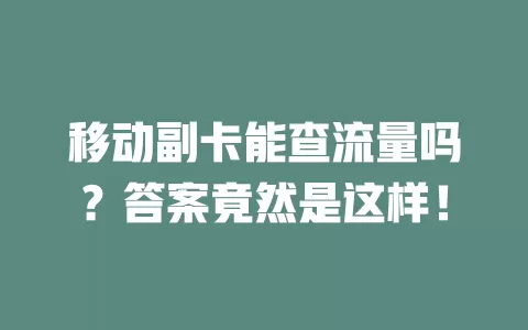 移动副卡能查流量吗？答案竟然是这样！