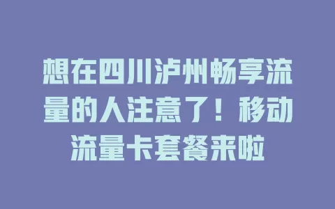 想在四川泸州畅享流量的人注意了！移动流量卡套餐来啦
