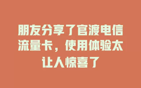 朋友分享了官渡电信流量卡，使用体验太让人惊喜了