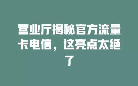 营业厅揭秘官方流量卡电信，这亮点太绝了