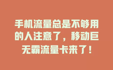 手机流量总是不够用的人注意了，移动巨无霸流量卡来了！