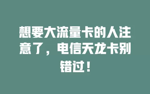 想要大流量卡的人注意了，电信天龙卡别错过！