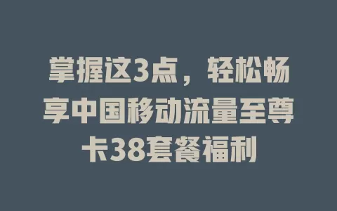 掌握这3点，轻松畅享中国移动流量至尊卡38套餐福利