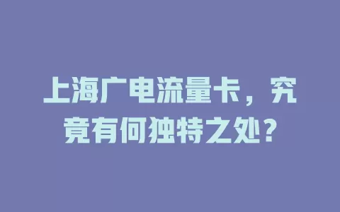 上海广电流量卡，究竟有何独特之处？