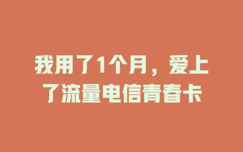 我用了1个月，爱上了流量电信青春卡