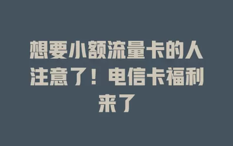 想要小额流量卡的人注意了！电信卡福利来了
