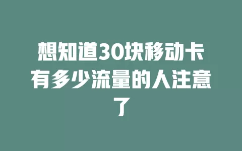 想知道30块移动卡有多少流量的人注意了