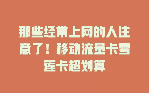 那些经常上网的人注意了！移动流量卡雪莲卡超划算