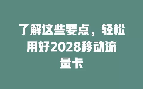 了解这些要点，轻松用好2028移动流量卡