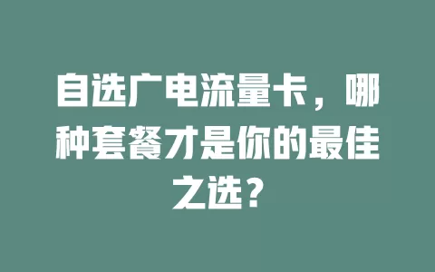 自选广电流量卡，哪种套餐才是你的最佳之选？