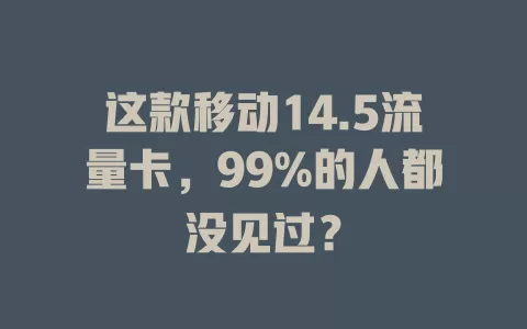 这款移动14.5流量卡，99%的人都没见过？