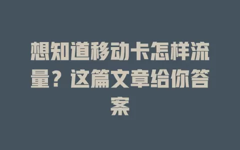 想知道移动卡怎样流量？这篇文章给你答案