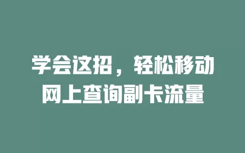学会这招，轻松移动网上查询副卡流量
