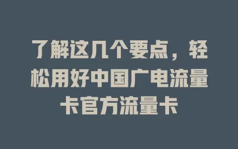 了解这几个要点，轻松用好中国广电流量卡官方流量卡