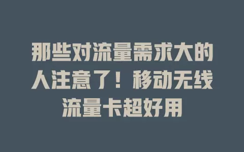 那些对流量需求大的人注意了！移动无线流量卡超好用