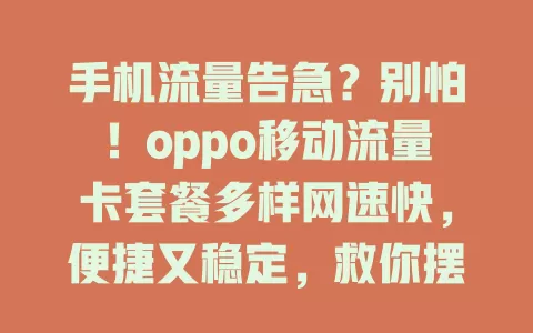 手机流量告急？别怕！oppo移动流量卡套餐多样网速快，便捷又稳定，救你摆脱流量焦虑