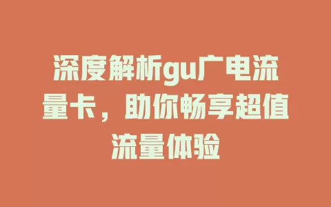 深度解析gu广电流量卡，助你畅享超值流量体验