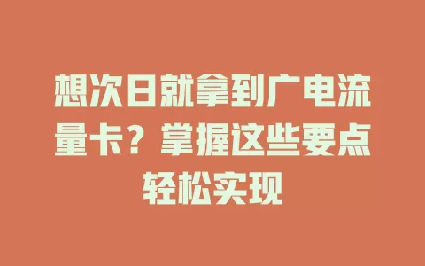 想次日就拿到广电流量卡？掌握这些要点轻松实现