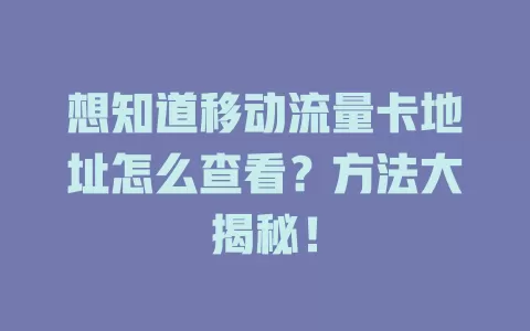 想知道移动流量卡地址怎么查看？方法大揭秘！