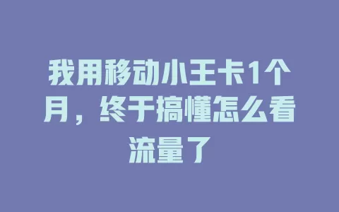 我用移动小王卡1个月，终于搞懂怎么看流量了