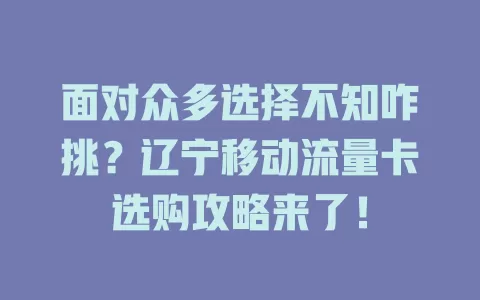 面对众多选择不知咋挑？辽宁移动流量卡选购攻略来了！